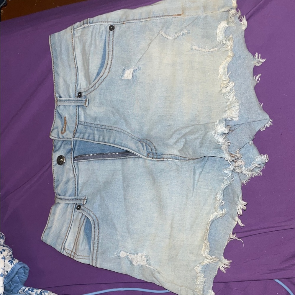 Distressed Light Blue Denim Shorts